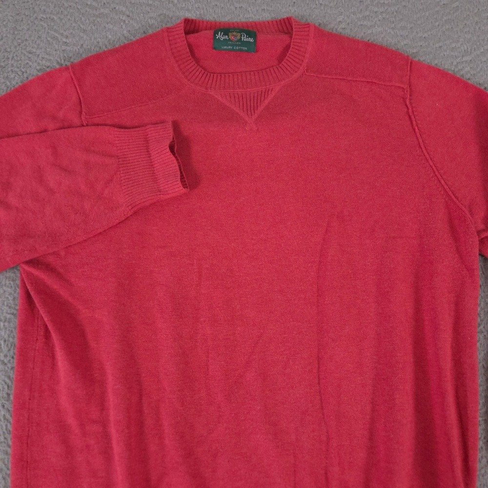 Alan Paine Sweater Mens 46 Red Luxury Cotton Cashmere Blend Crewneck Pullover